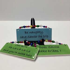 Tumbleweed Pottery Beaded Snarky Christmas Ceramic Decorations Lot of 3